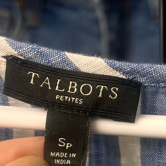 Talbots Petites Blue White Stripe Cotton Top with Yellow Trim – Size SP - Picture 5 of 8